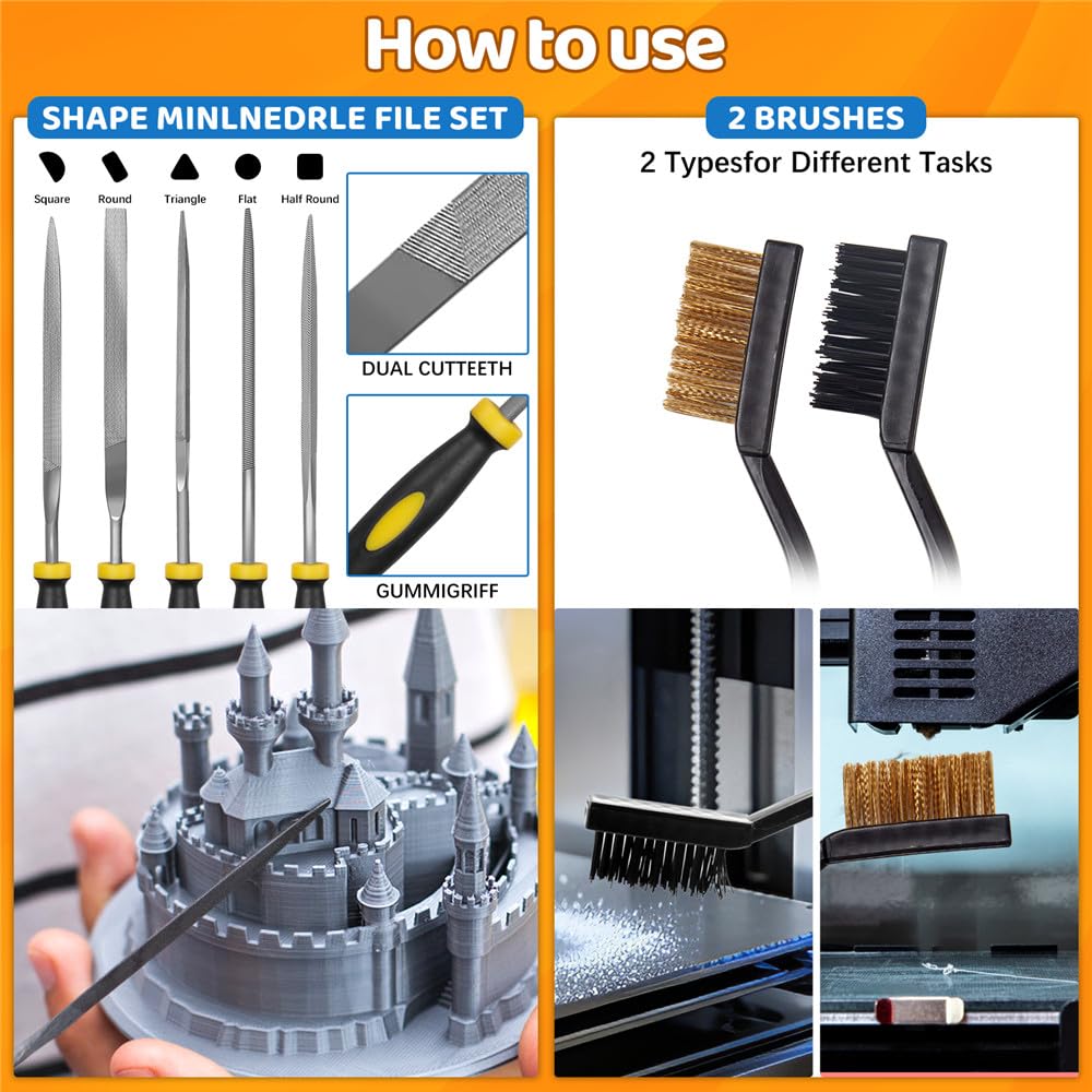 50Pcs 3D Printer Tool Kit & Accessories for All FDM/SLA Printers, Includes Nozzle Cleaning Kit, Scraper, Deburring Tool, Files, Brushes - Complete Starter Kit with Case