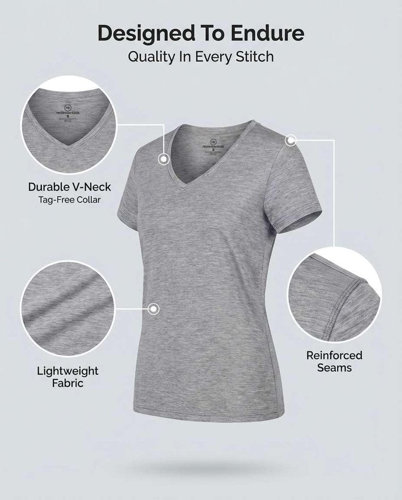 Real Essentials 5 Pack: Women's Dry-Fit Short Sleeve V Neck T Shirt Workout Fitness Yoga Top Tee (Available in Plus Size), Set 9, 1X