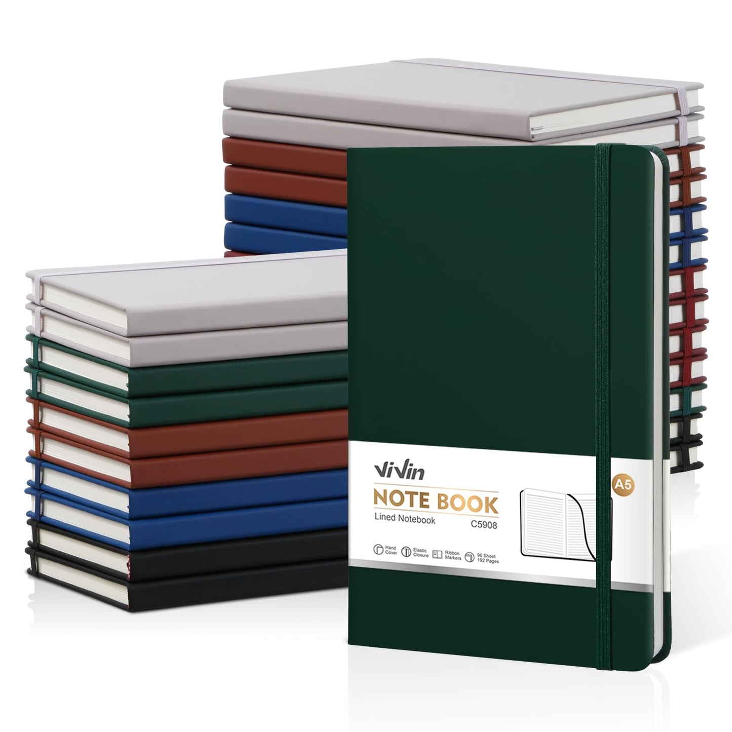 ViVin Lined Journal Notebooks for Work,192 Pages,5.5 x 8.3 inch,College Ruled,A5 Hardcover Journaling Notebooks for Writing,24 Pack Bulk