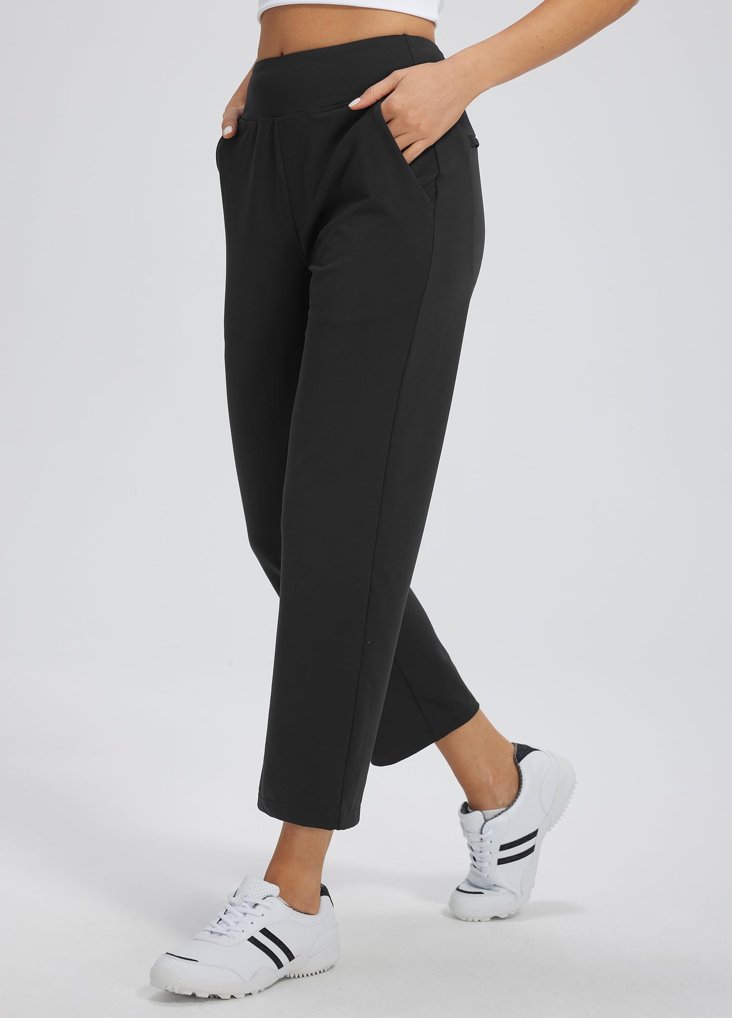 Libin Women's Pants with 4 Pockets Golf Pants 25''High Waisted Stretchy Ankle Pant for Travel Casual Athletic Busniess Work Black 2XL