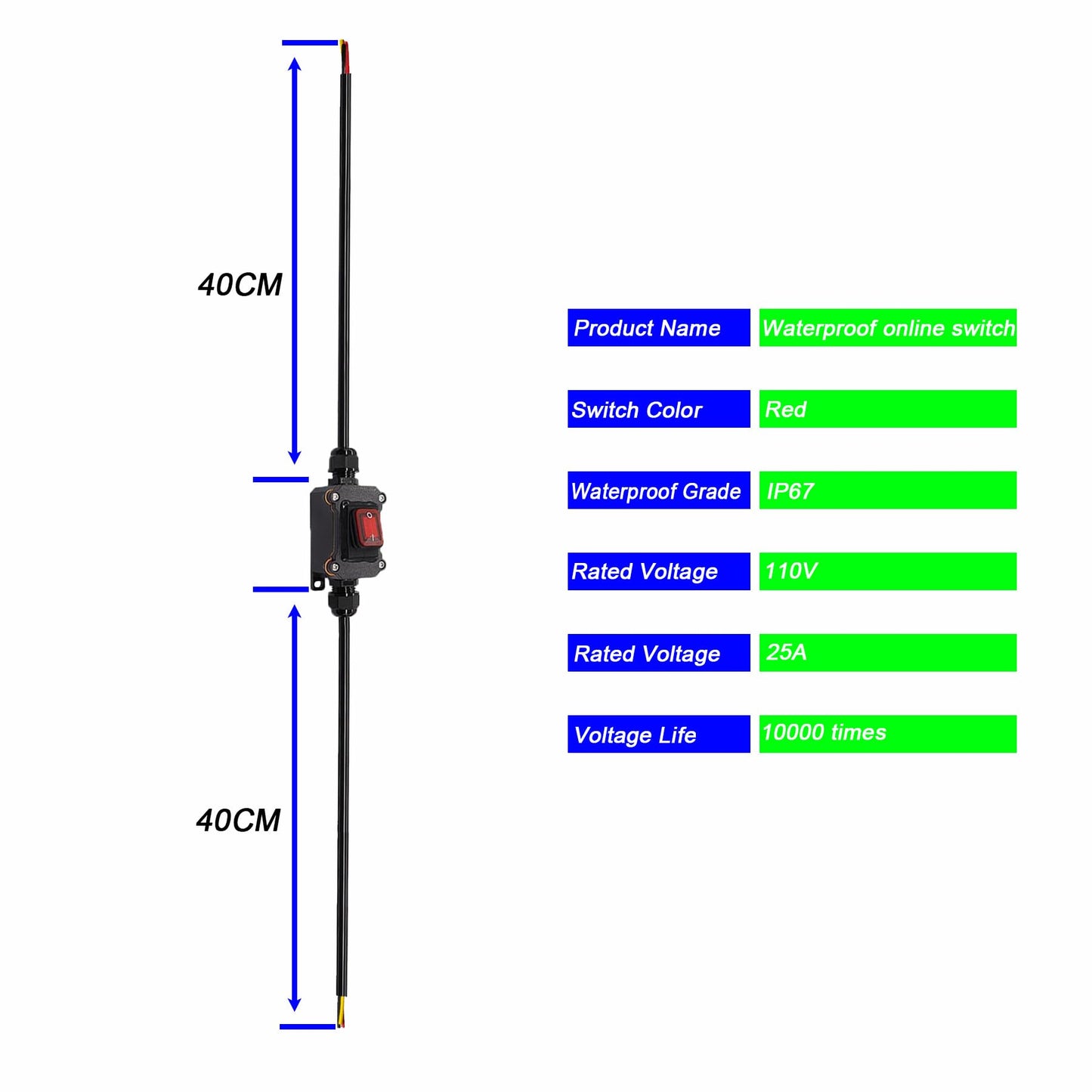 FUAUJUE Inline Cord Switches with 1.31FT 16AWG Cable Piggyback (3-core Bare Wire) Cord On/Off AC 110-240V Inline Power Switchs with Red Rocker Button for caravans Kitchens or Other Equipment(AC).