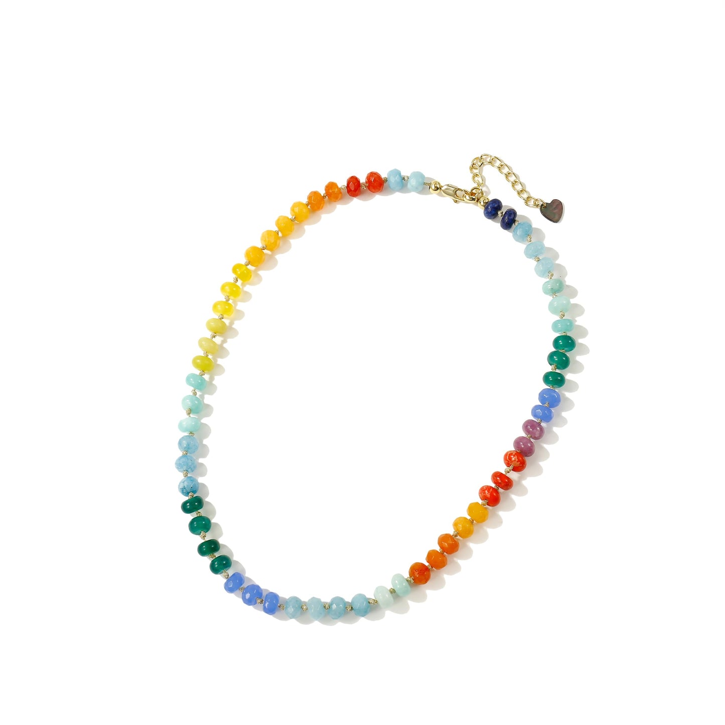 Gemstone Beaded Necklace for Women Colorful Natural Stone Freshwater Pearl Surfer Beach Rainbow Necklace Jewelry Gift (colorful -05)