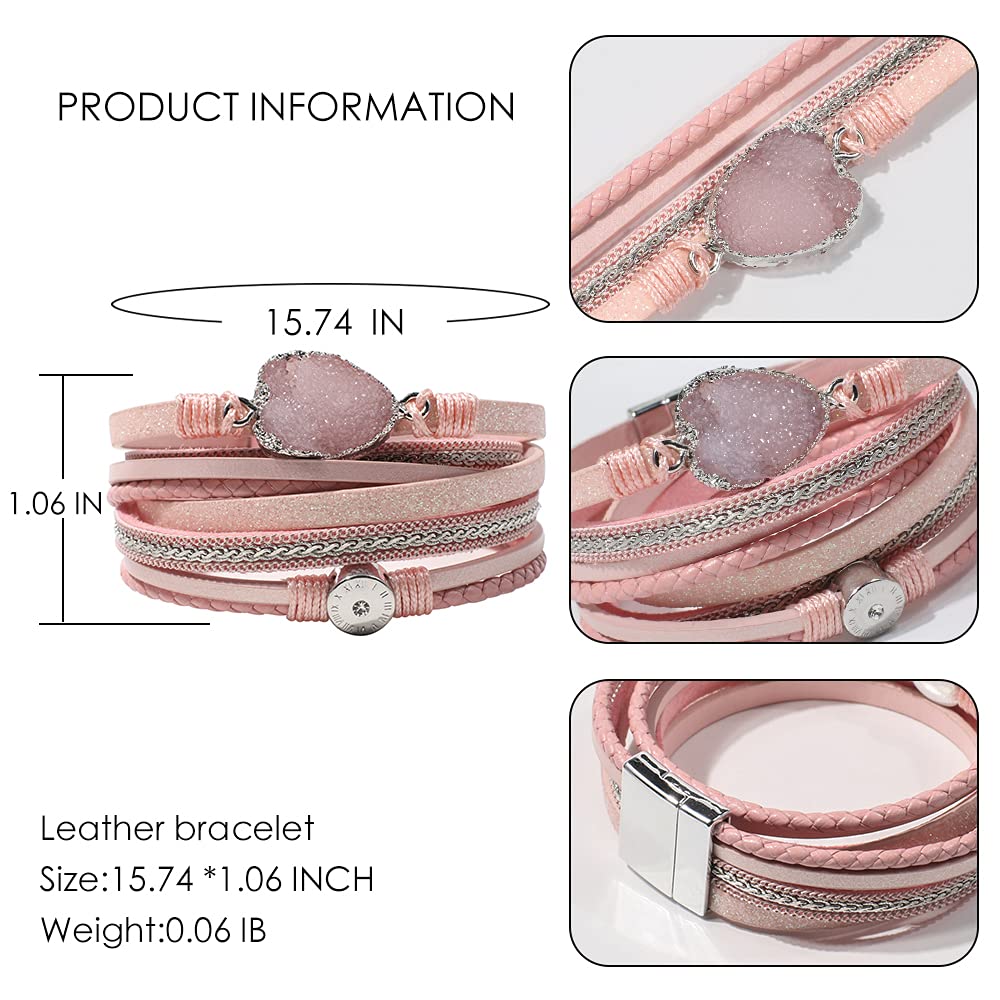 Artilady Leather Wrap Bracelet for Women - Handmade Clasp Bangle Bracelet with Pearl Beads Crystal Wristbands Jewelry Gift for Ladies and Mother