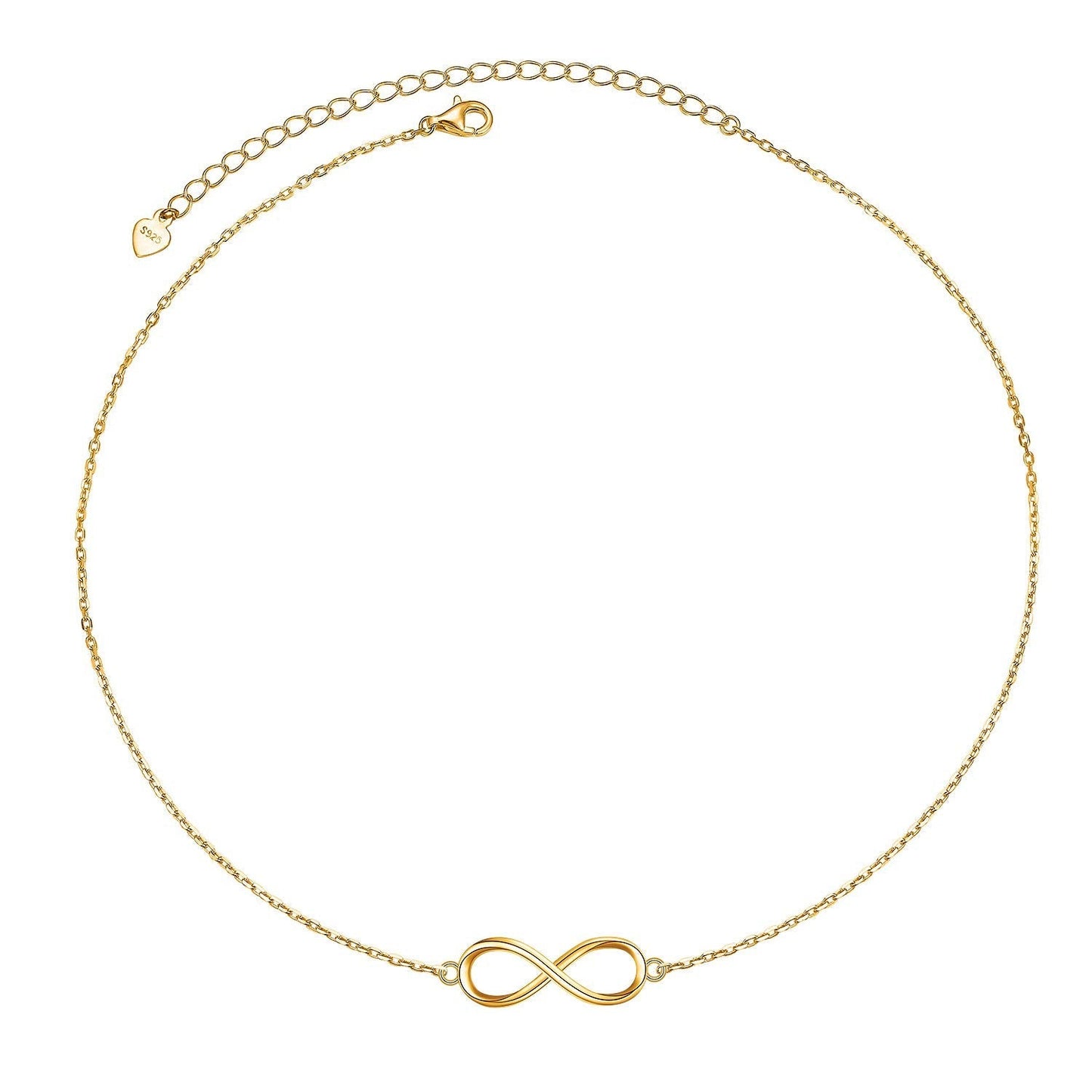 DAOCHONG S925 Sterling Silver Gold Infinity Choker Short Dainty Minimalist Necklace Pendant for Women Jewelry Gift
