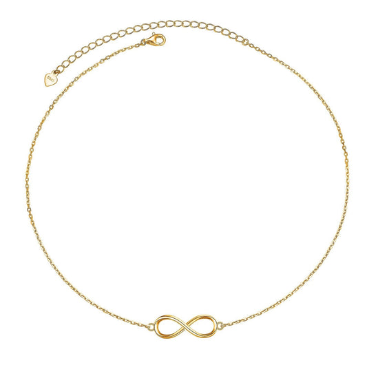 DAOCHONG S925 Sterling Silver Gold Infinity Choker Short Dainty Minimalist Necklace Pendant for Women Jewelry Gift