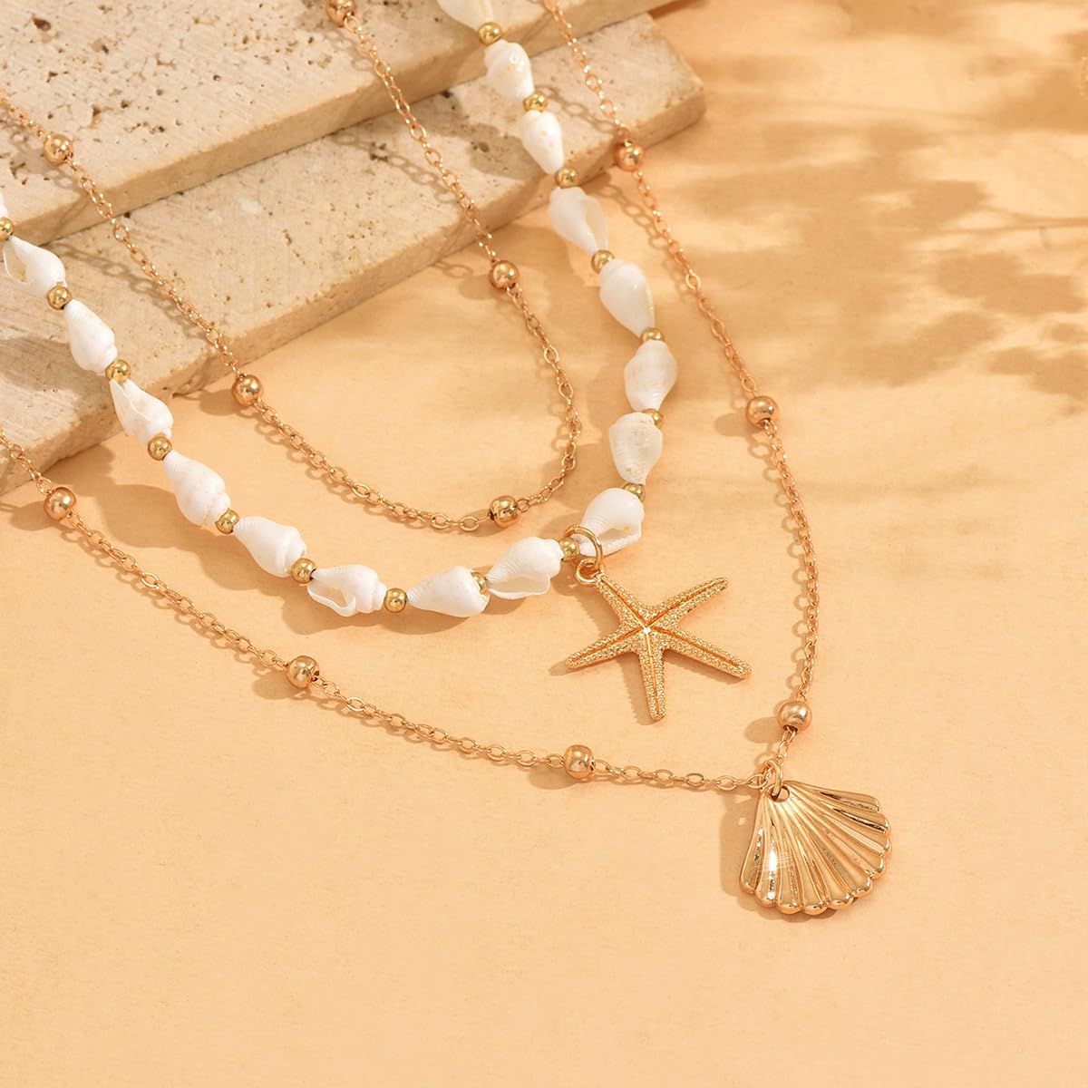 ONBRIG Seashell Necklace Beach Jewelry for Women Starfish Cowrie Puka Shell Necklaces Summer Beach Accessories for Women Vacation Mermaid Ocean Jewelry (style 5)