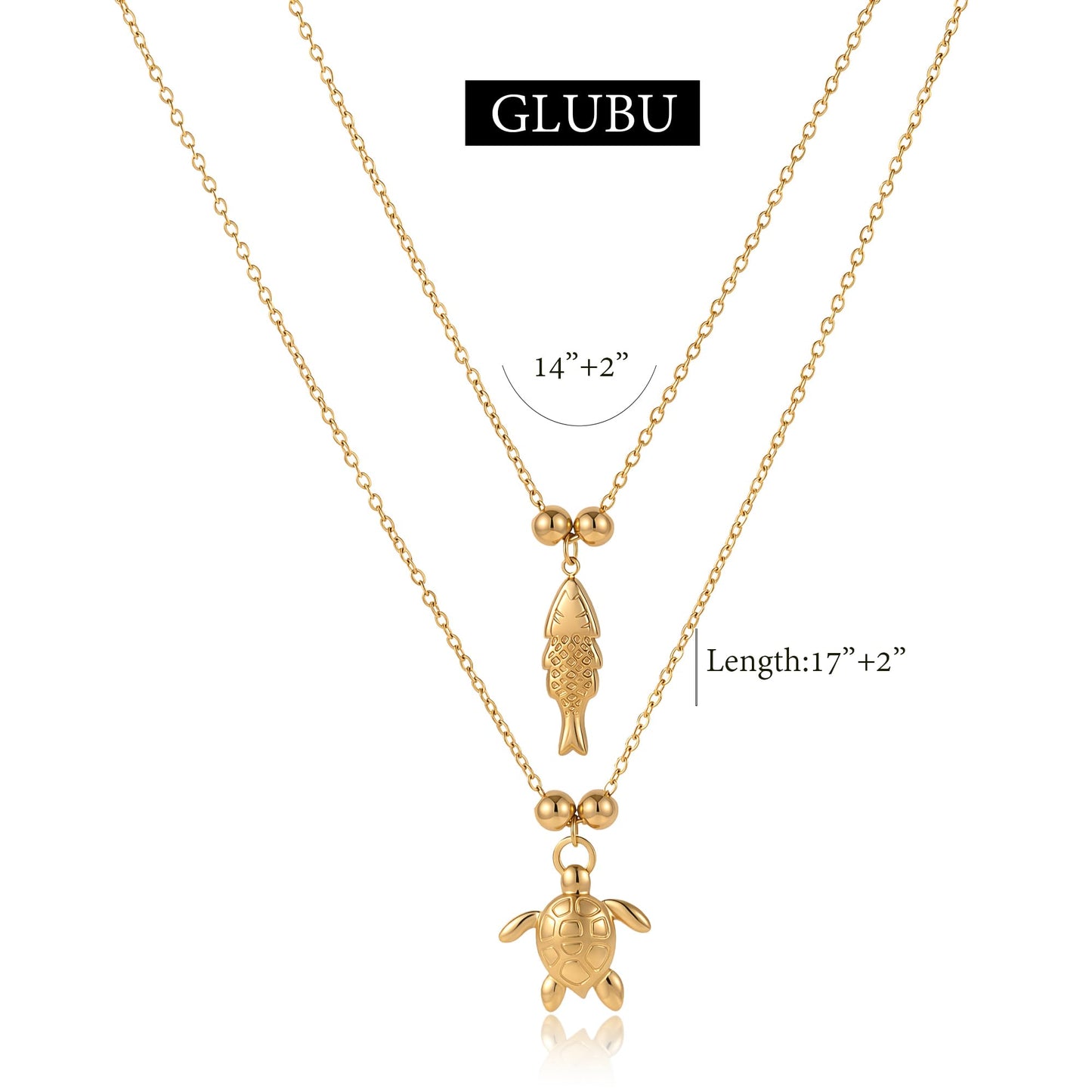 GLUBU Fish Turtle Necklace Set Summer Jewelry for Women Stainless Steel Beach Necklace Ocean Themed Pendant Layered Chain Gift Non Tarnish Summer Necklaces for Sea Lover
