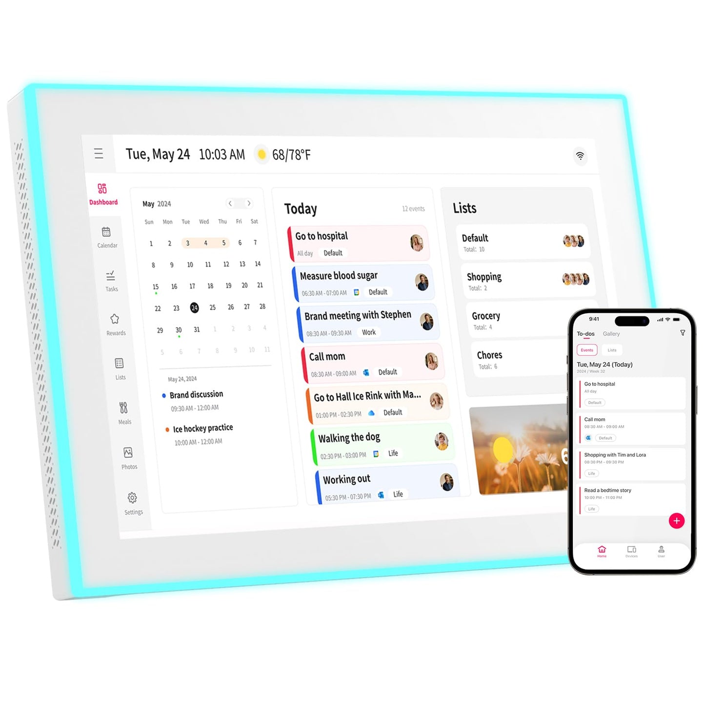 Akimart Calendar: 10.1-inch Wall Planner Digital Calendar & Chore Chart With LED Reminder, Smart Touchscreen Interactive Display for Family Schedules, Hearth Display Digital Calendar, Great for Organizing Your 2026 Year