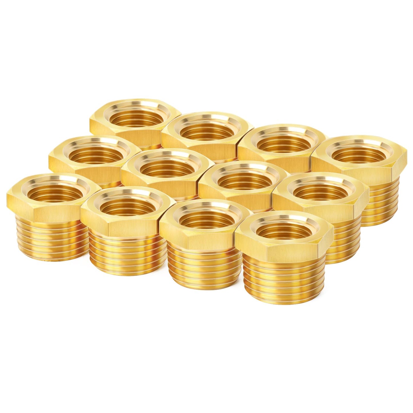 ChillWaves Brass Pipe Fitting, Reducer Hex Bushing 1/2" NPT Male x 1/4" NPT Female Thread Adapter(12-PACK)