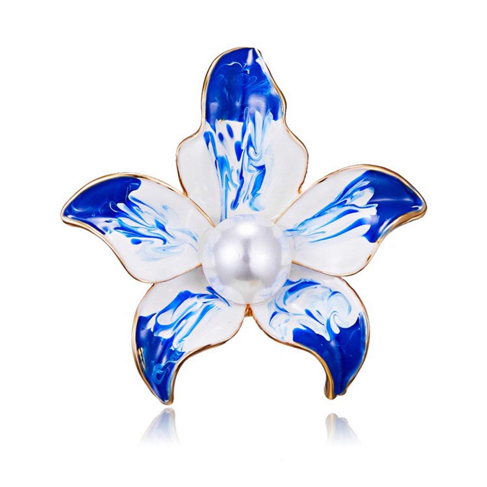 AILUOR Elegant Enamel Flower Brooches for Women, Fashion Gold Plated Pearls Flower Brooch Pin Wedding Corsage Jewelry Gifts (Blue)