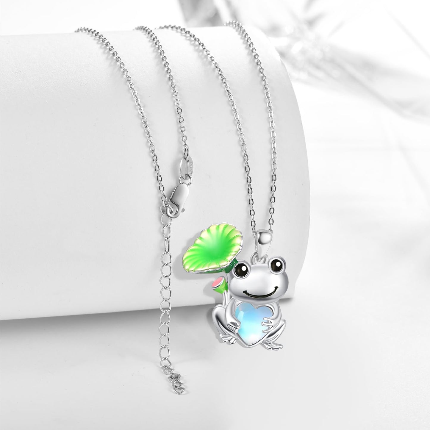 Dreamboat Frog Pendant Necklace for Women 925 Sterling Silver Moonstone Animal Jewelry Gifts for Frogs Lovers