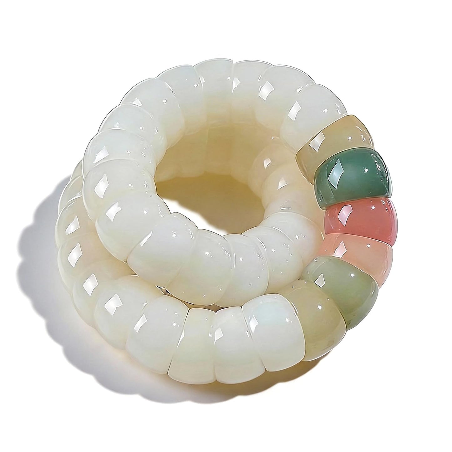 Embtrem Bodhi Root Spinner Bracelet for Women, Green Pink Mudi Fidget Jewelry for Stress Relief, Natural Meditation Beads Anxiety Calming Accessory, Elastic Stackable Bracelet