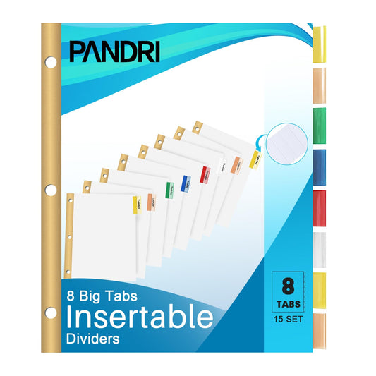 Binder Divider, PANDRI 120 Pack Binder Index White Dividers with 8 Insertable Multicolor Big Tab, Letter Size Paper Binder Divider for School Office Home Business