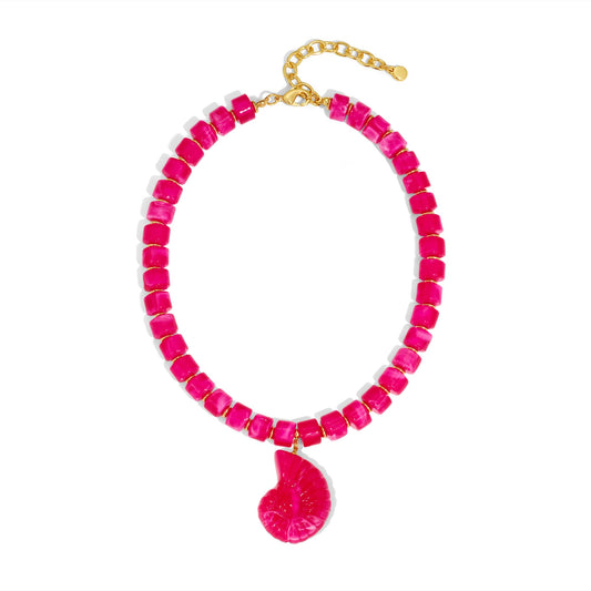 CLASSYZINT Beaded Necklace for Women Hot Pink Shell Necklace Summer Everyday Party Accessory