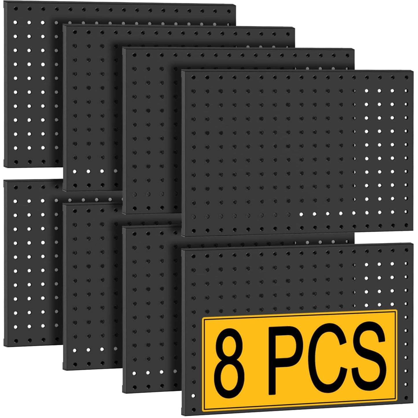 PBHEPJ 8 Pcs Metal Pegboard Panels, Heavy Duty Peg Boards for Garage and Garden Tool Storage, Includes Drywall Anchors and Screws Kits, Black (8 pcs 16in x 12in)