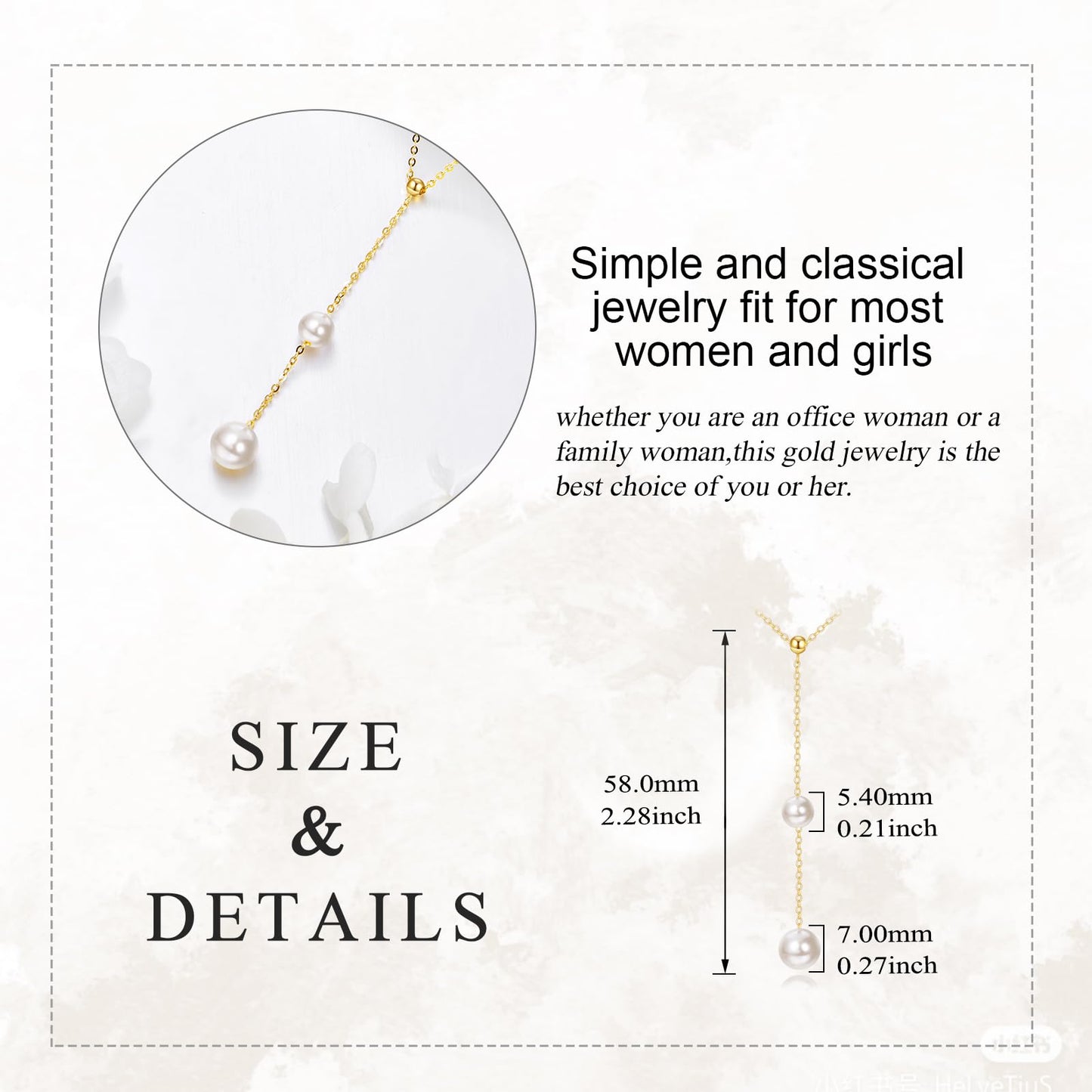 14K Yellow Gold Pearl Necklace for Women,Natural Freshwater Cultured 5+6MM Pearl Necklace Gold Jewelry Gift (06-5MM Pearl+6MM Pearl Necklace)