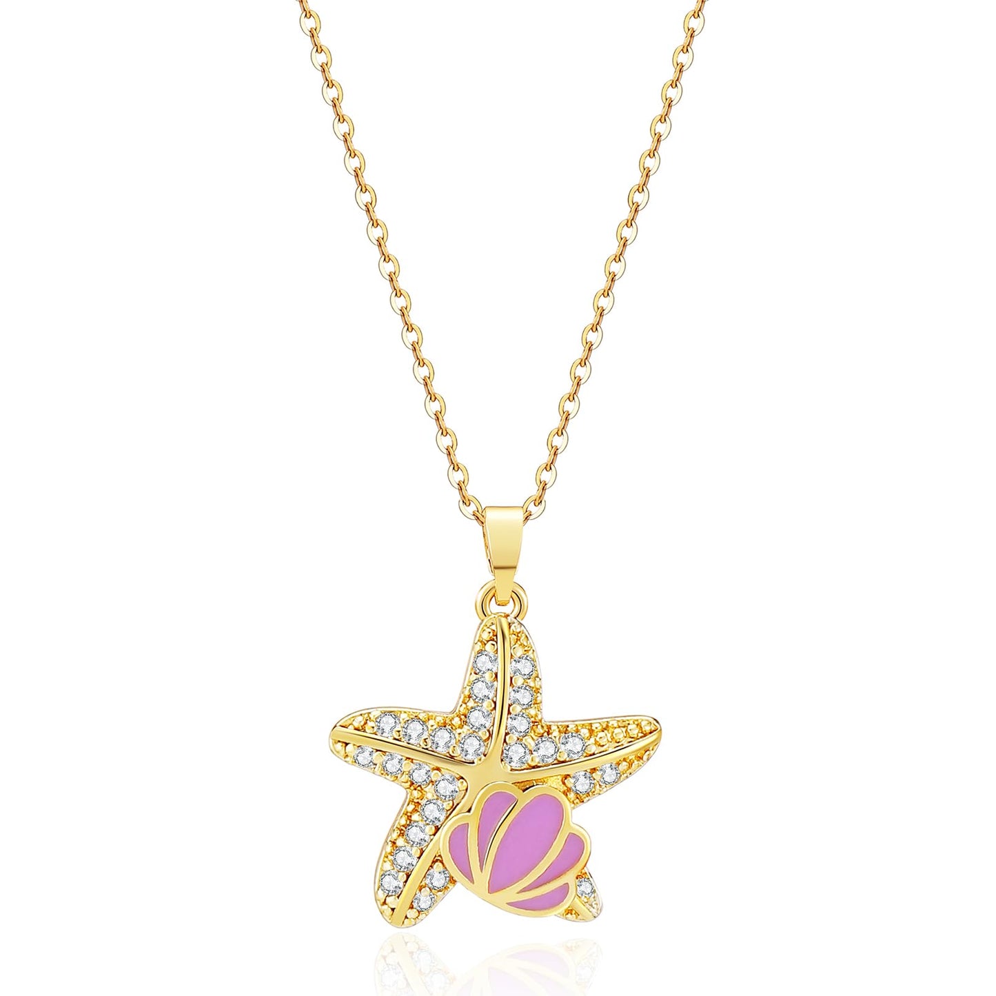 crataly CZ Starfish Necklace For Women-Gold Plated Purple Enamel Shell Ocean Necklace For Valentines Day Mother's Day Christmas Birthday Gifts