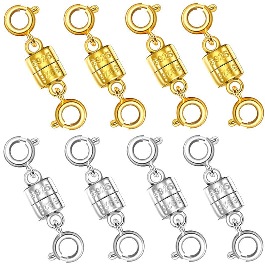 925 Silver Magnetic Necklace Clasps, Magnetic Necklace Clasps and Closures for Bracelet Necklace Extender (8pcs | 4gold & 4silver)