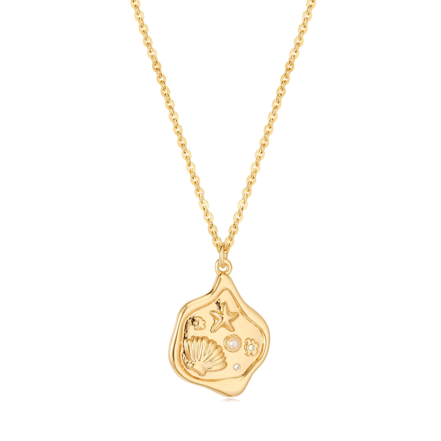 MTMY Gold Starfish Necklace 14K Gold Plated Shell Conch Ocean Pendant Necklace for Women Beach Summer Jewelry(Shell Starfish)