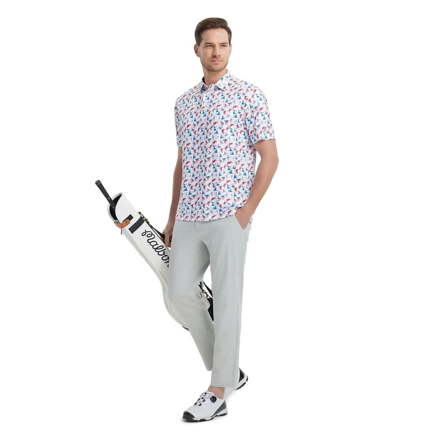 M MAELREG Mens Golf Shirt Short Sleeve Dry Fit Print Moisture Wicking Performance Patterns Collared Polo Shirt