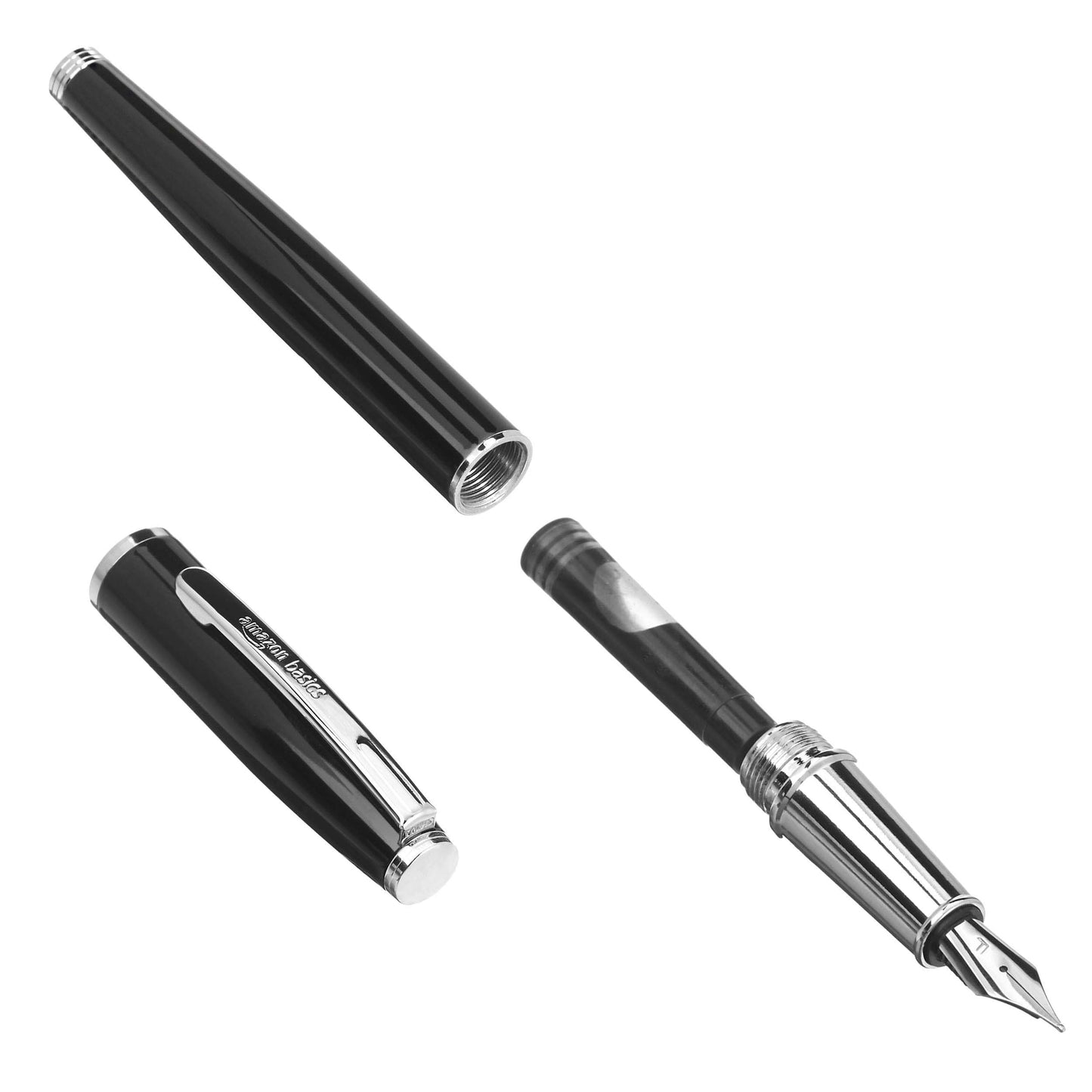 Amazon Basics Refillable Fountain Pen with Smooth Writing, Fine Point Nib, Black Ink