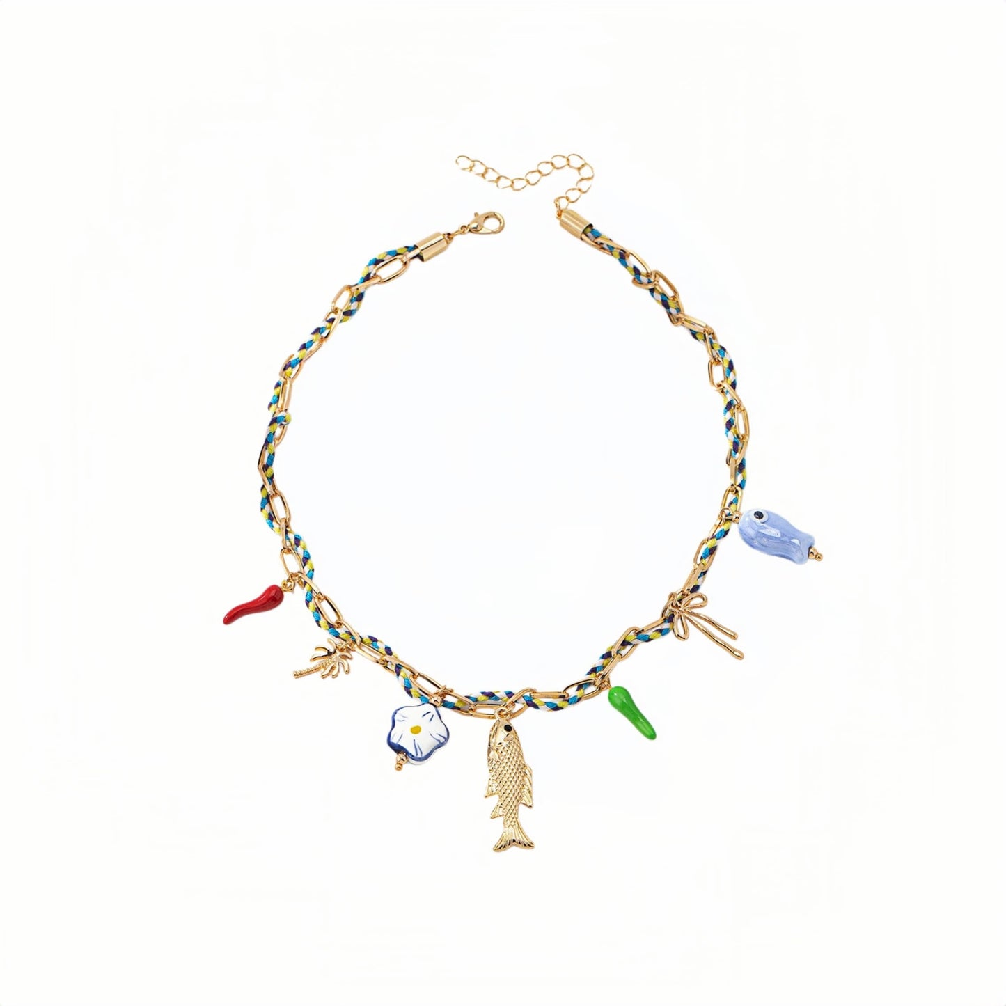 BlingNook Gold Charms Necklace For Women, Colorful Charm Beachy Fish Conch Seashell Heart Pepper Cool Ocean Layered Stackable Summer Holiday Jewelry (Conch)