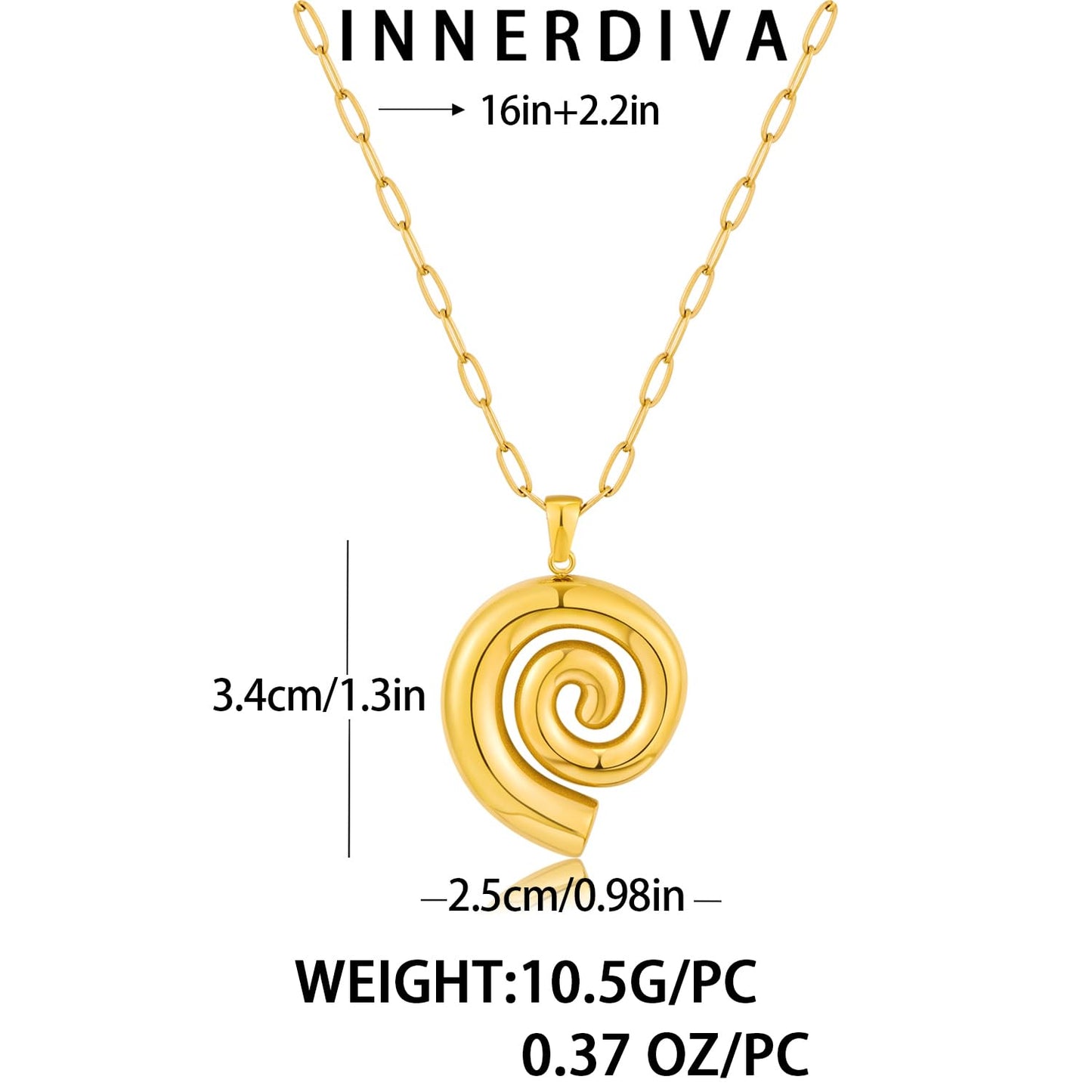 INNERDIVA Gold Chunky Spiral Pendant Necklace Summer Pendant Necklaces Vintage Swirl Necklace Jewelry Present for Women
