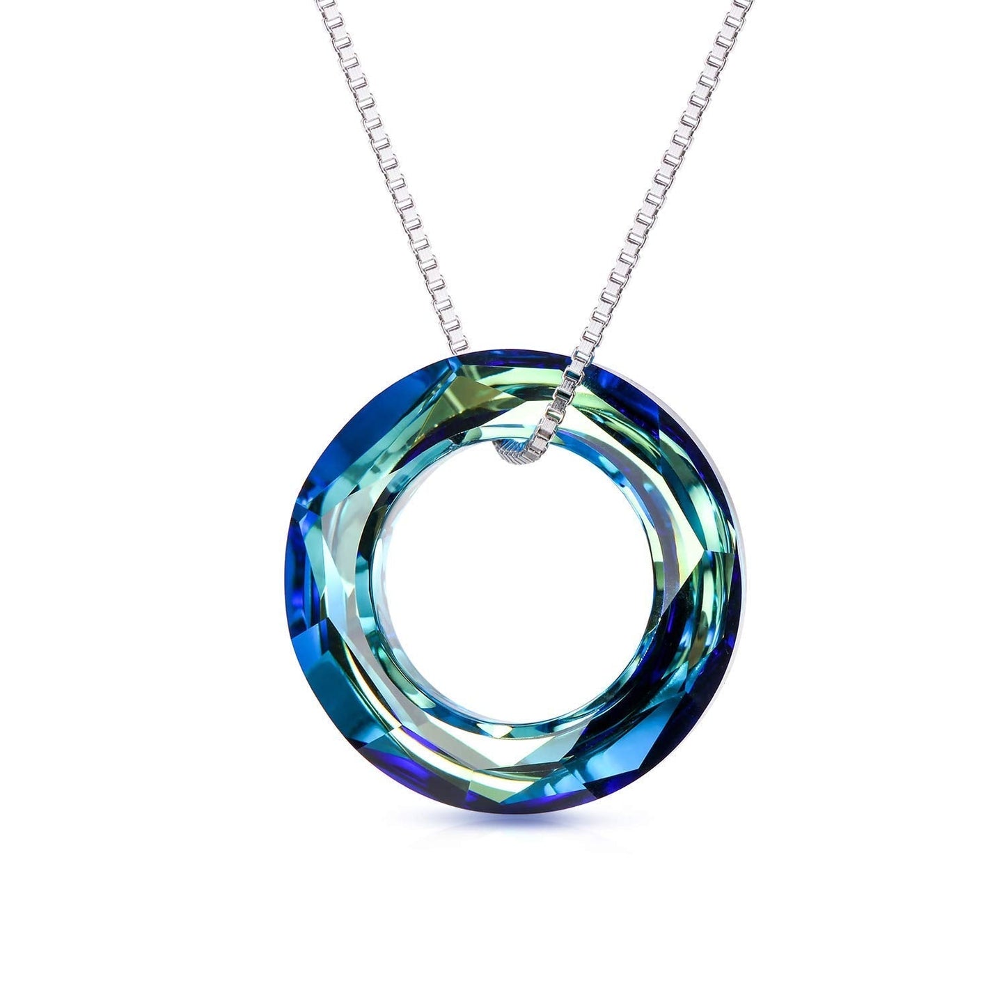 AOBOCO Circle Crystal Necklace 925 Sterling Silver Blue Crystal Pendant Necklace for Women with Austrian Crystals Jewelry for Women Christmas Birthday Holiday Gifts (Dia 0.78" Circle Blue)