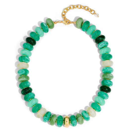 HolidayQbee Beaded Necklace for Women Chunky Beaded Green Necklace Boho Oval Big Bead Statement Green Bead Choker Necklaces Fashion Trendy Summer Beach Jewelry Gifts