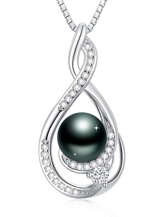 KANNSOAR Tahitian Black Pearl Necklace 18K Gold-Plating Sterling Silver 8MM Pearl Jewelry Wedding Birthday Anniversary Valentines Day Christmas Mothers Day Gifts for Wife Women Mom Girlfriend Her