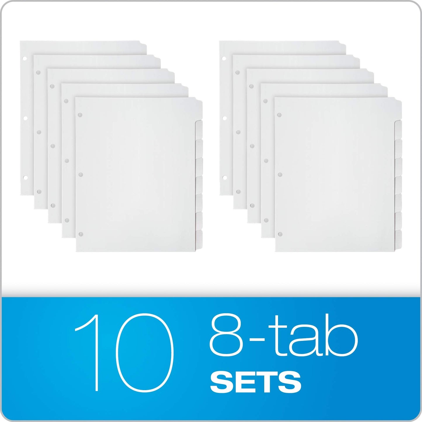 Oxford Binder Dividers for 3 Ring Binders, 10 Pack, 8-Tab Dividers, Write On Tabs, White Paper, 80 Total