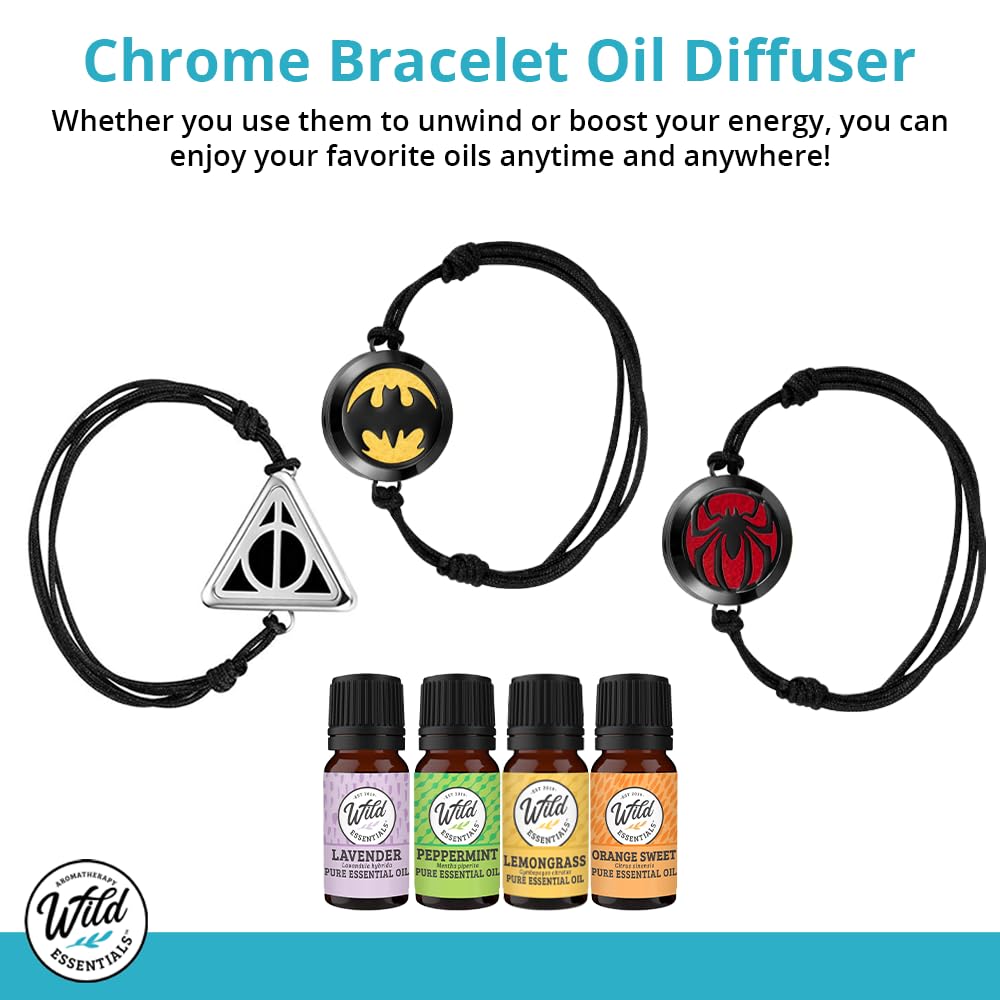 Wild Essentials Spider Essential Oil Bracelet Diffuser Gift Set, Pendant, Nylon Band, 12 Pads, Lavender, Lemongrass, Orange, Peppermint Oils, Customize Color Changing Perfume Jewelry, Aromatherapy