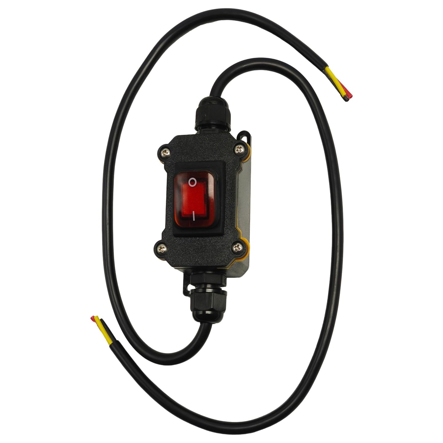 FUAUJUE Inline Cord Switches with 1.31FT 16AWG Cable Piggyback (3-core Bare Wire) Cord On/Off AC 110-240V Inline Power Switchs with Red Rocker Button for caravans Kitchens or Other Equipment(AC).