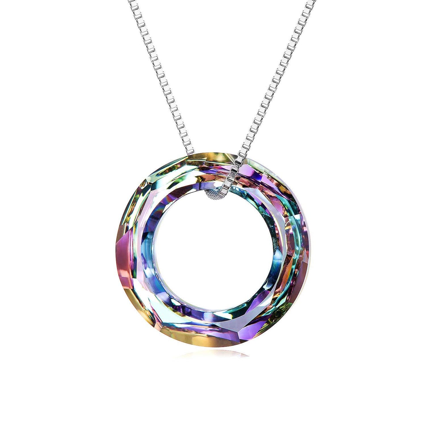 AOBOCO 925 Sterling Silver Circle Necklace with Austrian Crystal, Jewelry for Women Birthday Gift Christmas Holiday Gift（Dia 0.55" Circle Purple）
