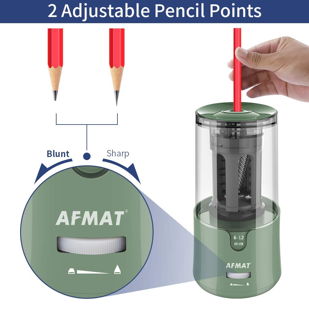AFMAT Electric Pencil Sharpener, Auto Stop, Super Sharp & Fast, Electric Pencil Sharpener Plug in for 6-12mm No.2/Colored Pencils/Office/Home PS94