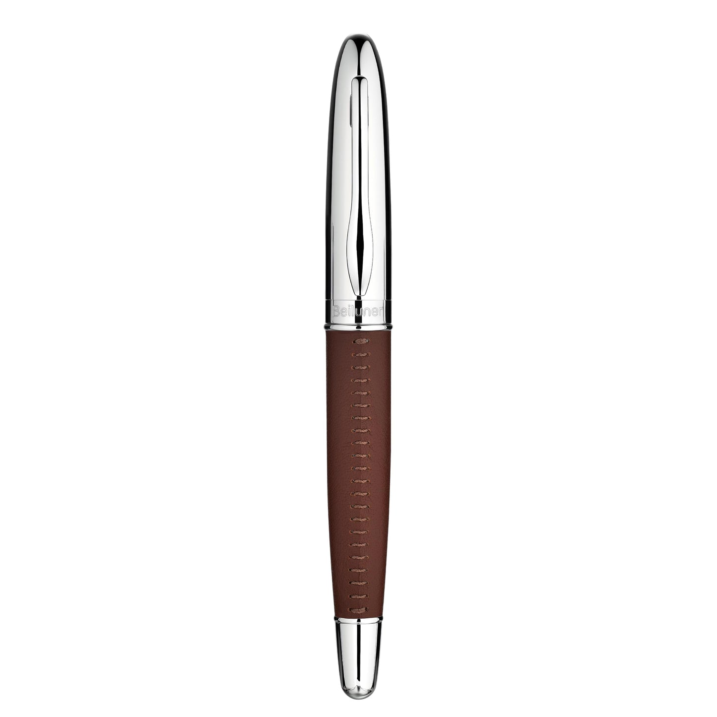 BEILUNER 318 Luxury Leather Pen, Hand-Stitched Premium Leather, Chrome-Plated Finish, Schmidt Ink Refill, Fancy Rollerball Pen Gift Set for Men & Women, Executive Writing, Nice Designer pen