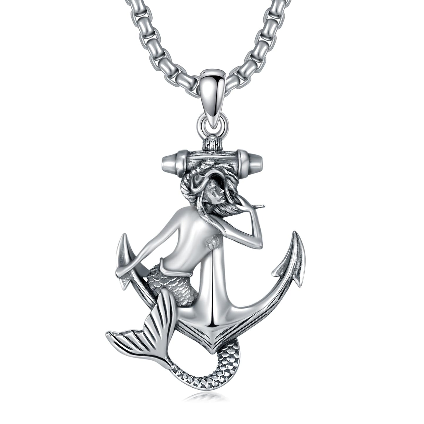 KoyeKei Mermaid Necklace for Women 925 Sterling Silver Anchor Mermaid Necklaces Nautical Beach Themed Pendant Ocean Jewelry Graduation Birthday Gifts for Best Friends Her Lover