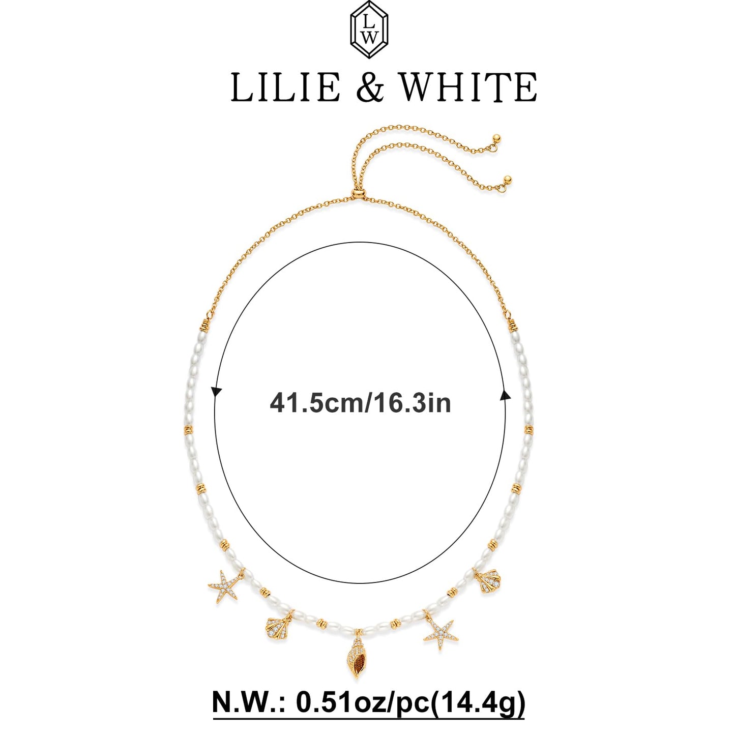LILIE&WHITE Sea Shell Necklace For Women Elegant Imitation Pearl Charms Summer Beach Necklaces Mermaid 14K Gold Plated Necklaces Jewelry Gift Slide Buckle Adjustable Necklaces