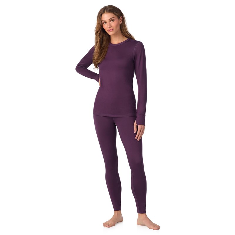 Cuddl Duds Womens Heavyweight Fleece 2 Piece Long Sleeve Thermal Underwear Set – Shirt & Leggings Base Layer for Cold Weather – Winter Clothing Long Johns Lounge Sets for Women, Purple, XL