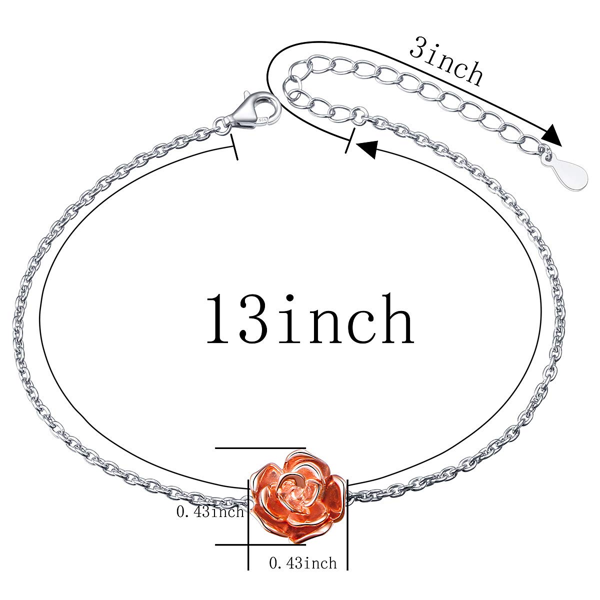 DAOCHONG S925 Sterling Silver Choker Short Dainty Necklace Pendant for Women Jewelry Gift (Rose Flower)