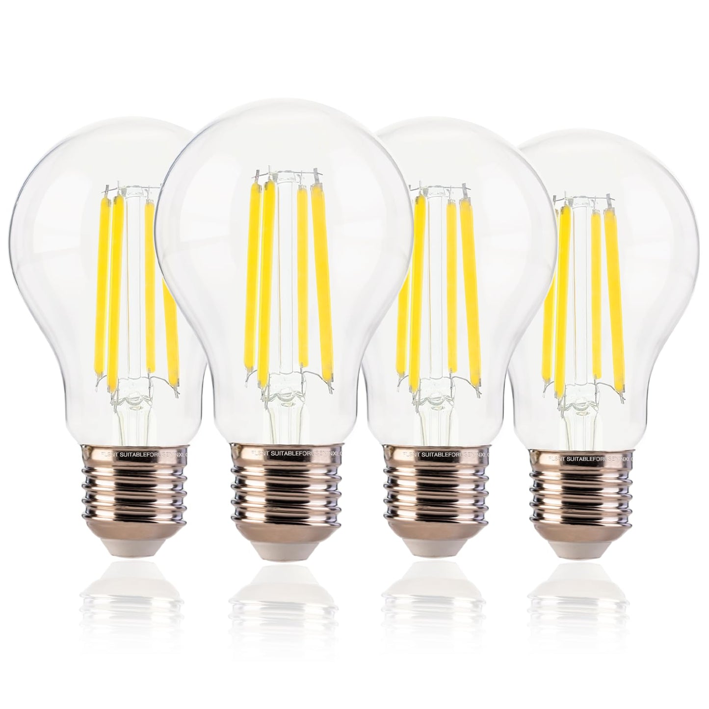 FLSNT 100W Equivalent A19 LED Light Bulbs, Efficient 12W, 1600Lumens, 5000K Daylight, CRI82, E26 Base, LED Filament Light Bulbs Clear Glass, 4 Pack, Dimmable