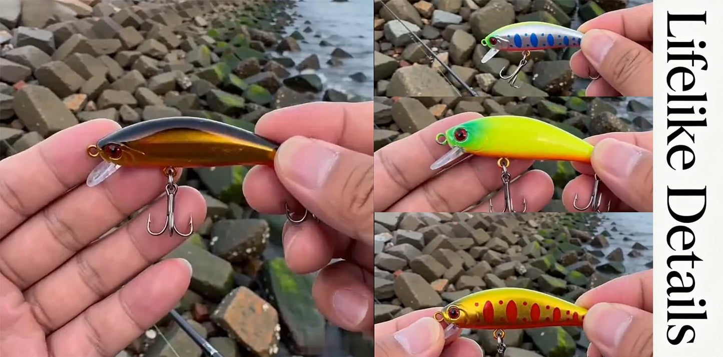 Bass Fishing Lure Lures Kit-Jerkbaits for Shallow Diving Crankbait 45-Degree Bill 3D Eyes,Loud Rattle Saltwater Catfish Trout Lure Artificial Crankbait (10pcs Minnow Lures with Bill)