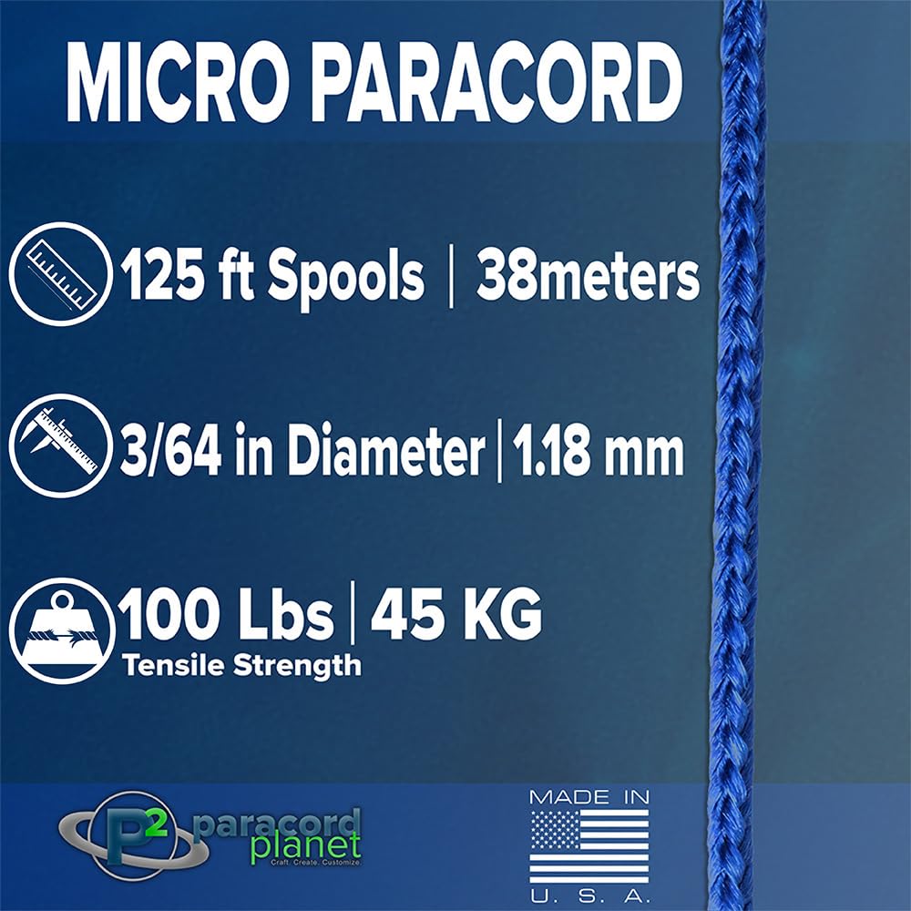 Paracord Planet Micro Paracord – Thin Braided Cord for Crafting, Fishing, and DIY Projects in 125 ft Spools – F.S. Navy Blue