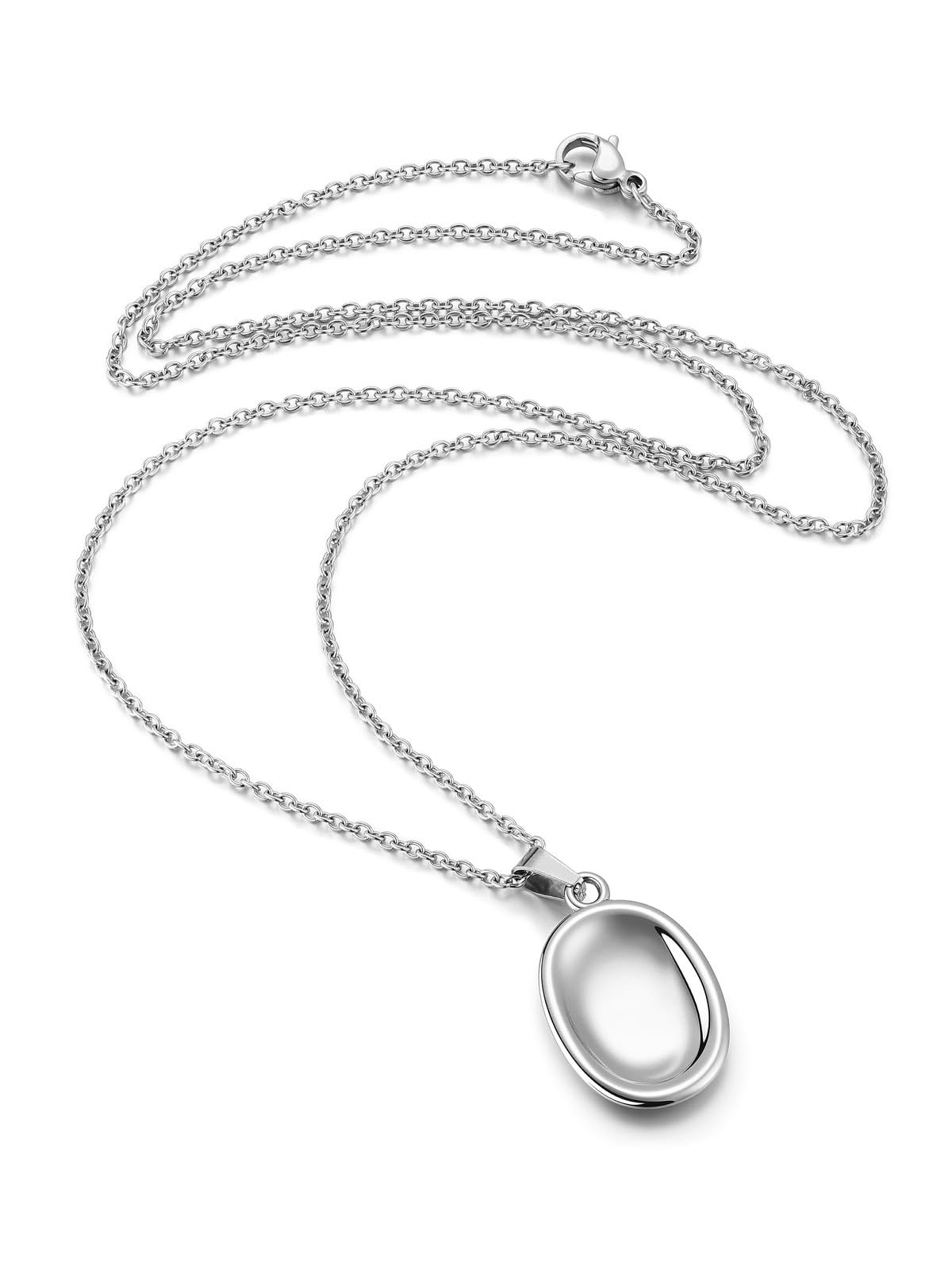 BOPREINA Stainless Steel Worry Stone Necklace for Women Anxiety Relief Fidget Jewelry Sliver Oval Peaceful Thumb Pendant Necklace Meditation Relaxation Stress Relief Pendant 15x23mm