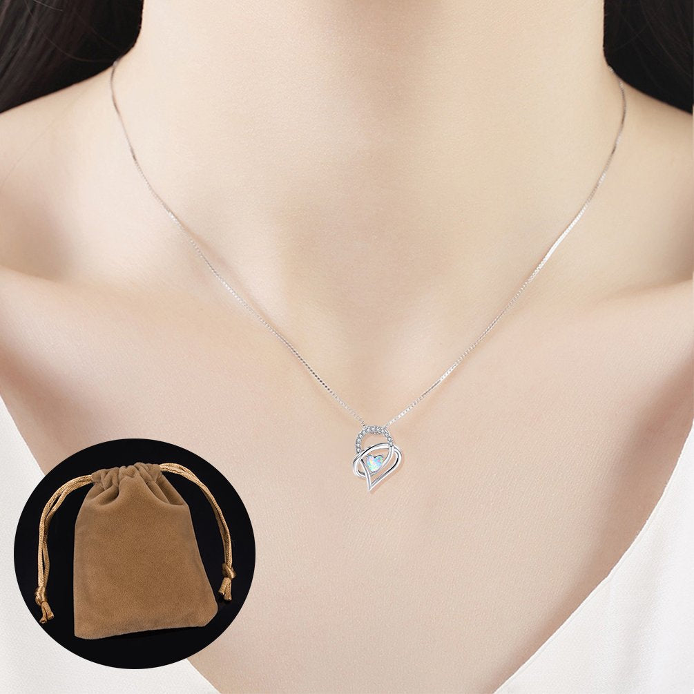 VOLUKA Opal Necklace Knot Heart Necklaces for Women Birthstone Infinity Forever Love Pendant Jewelry Gifts for Mom Daughter Girfriend Valentines Day Gifts