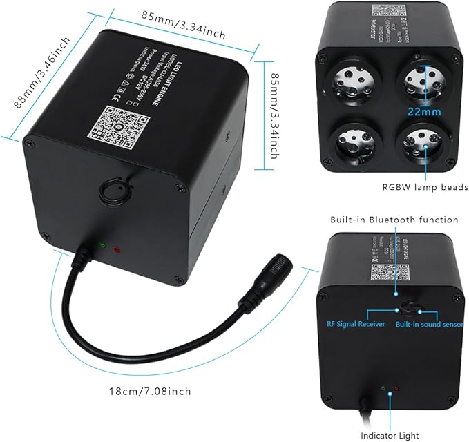 AKEPO 4 Color 36W RGBW Twinkle Fiber Optic Light Source Only, 4 Ports RGBW Twinkle + Music Activated + Bluetooth APP Control + 28-Key Remote Control for Car Home Starlight Headliner
