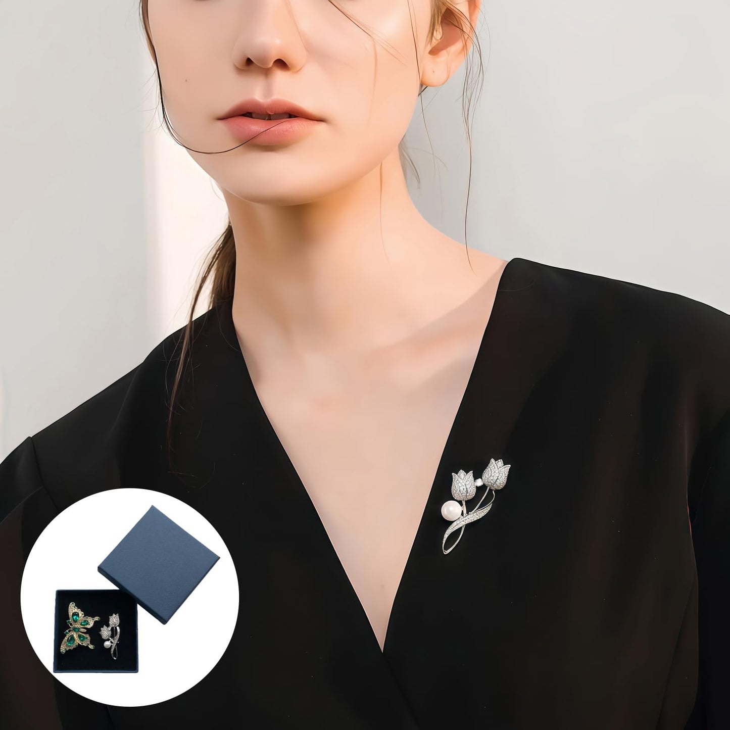 Yaximhozz 2pcs Rhinestone Brooch Pin for Women Dress Elegant Stylish Crystal Brooches Fashion Accessories Pins Lapel Boutonniere Ideas Wedding Christmas Birthday Jewelry Easter Gift (12 Green Butterfly/Silver)