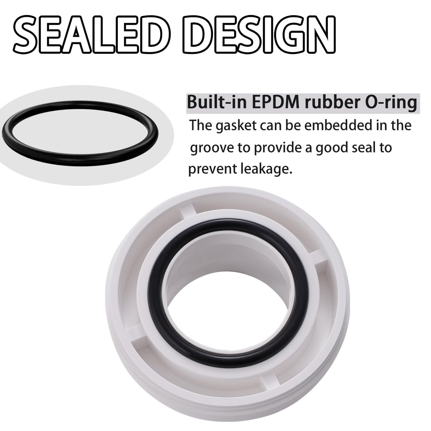 Carvedexquisitely 2" PVC Union Coupling Pipe Fitting (actual diameter 2.37") PVC Adapter Schedule 40(Socket x Socket), EPDM O-Ring, White 2 Pack