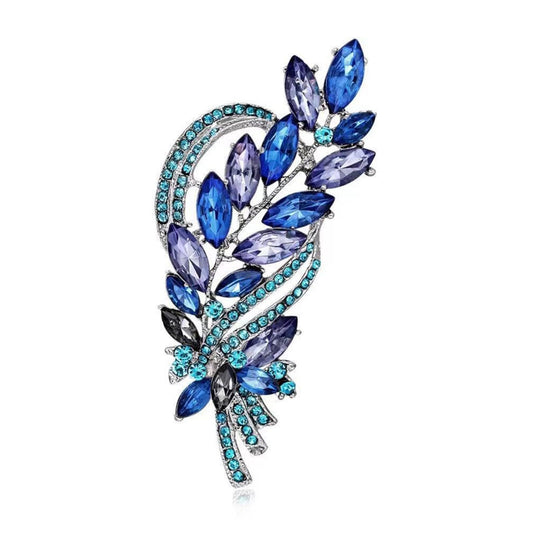 Vbvbip Gemstone Blue Wheat Ear Brooch for Women - Vintage Rhinestone & Crystal Dress Pin, Elegant Lapel Accessory for Wedding, Sweater, Shawl