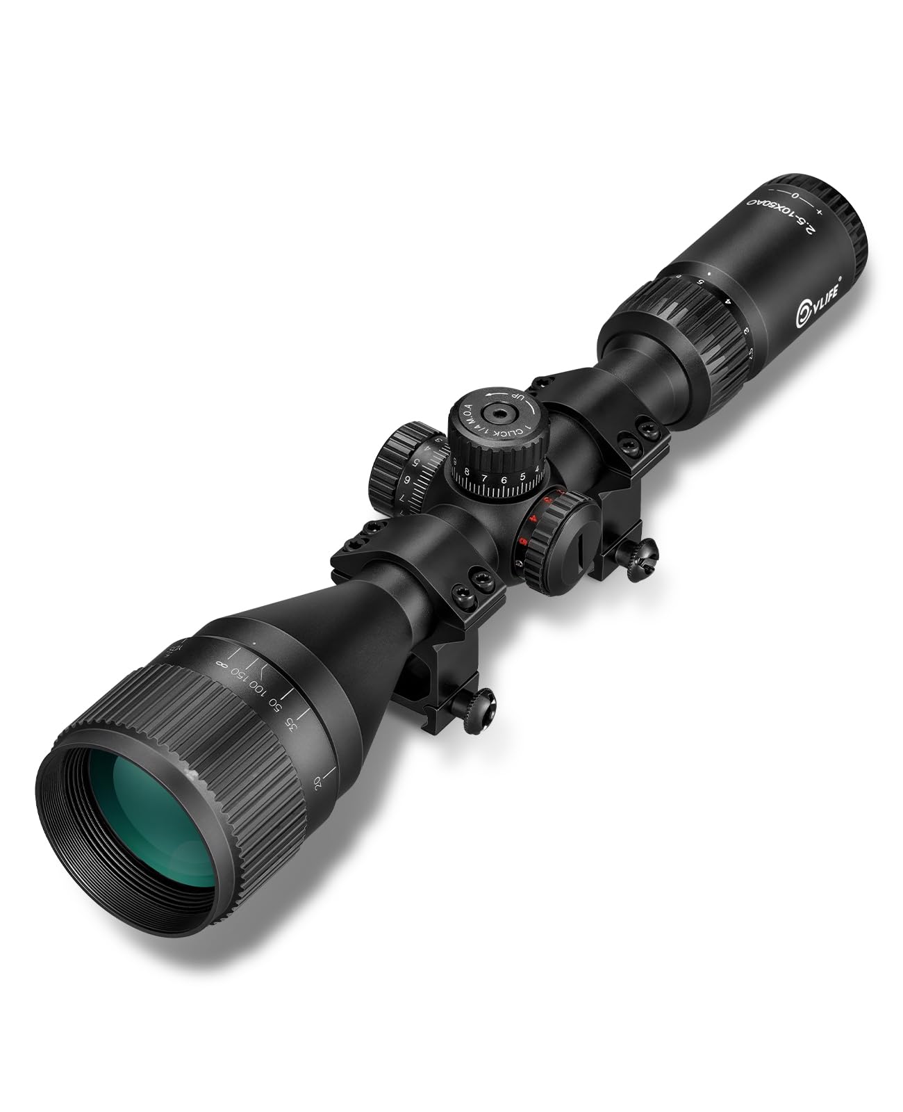 CVLIFE EagleFeather 2.5-10X50 AO Rifle Scope, Medium Range Scope with Red/Green Illuminated Mil-dot Reticle and Front Parallax Adjustment, 1 inch Tube